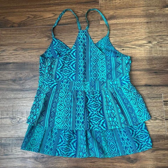American Eagle Strappy Babydoll Top Geometric Blue Green Summer Festival‎ Small - Picture 5 of 7